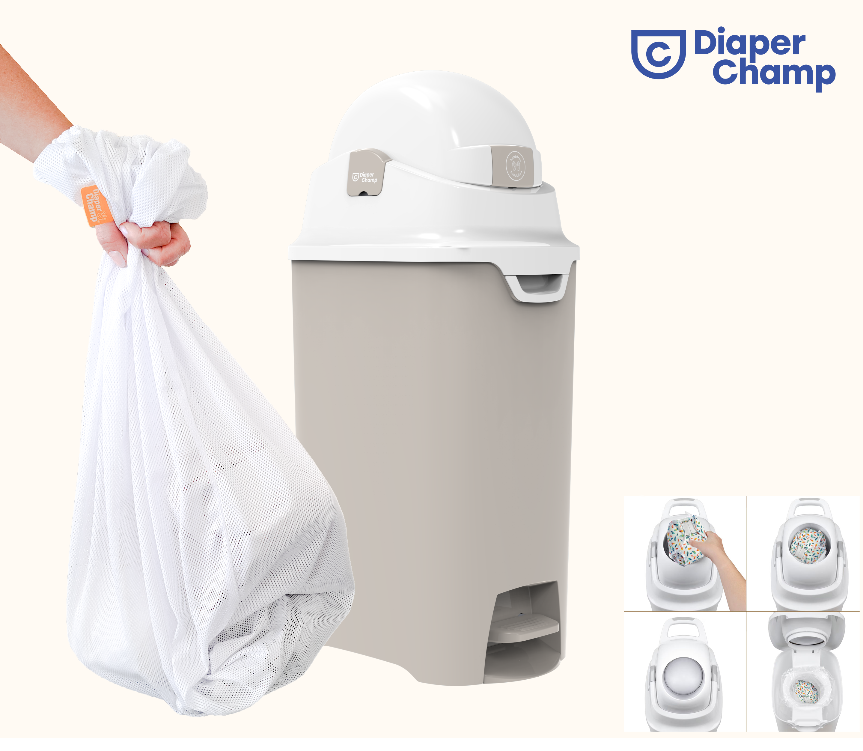 DiaperChamp ONE Handsfree Medium - Clay Sand (incl. 10 ECO BAGS for free)