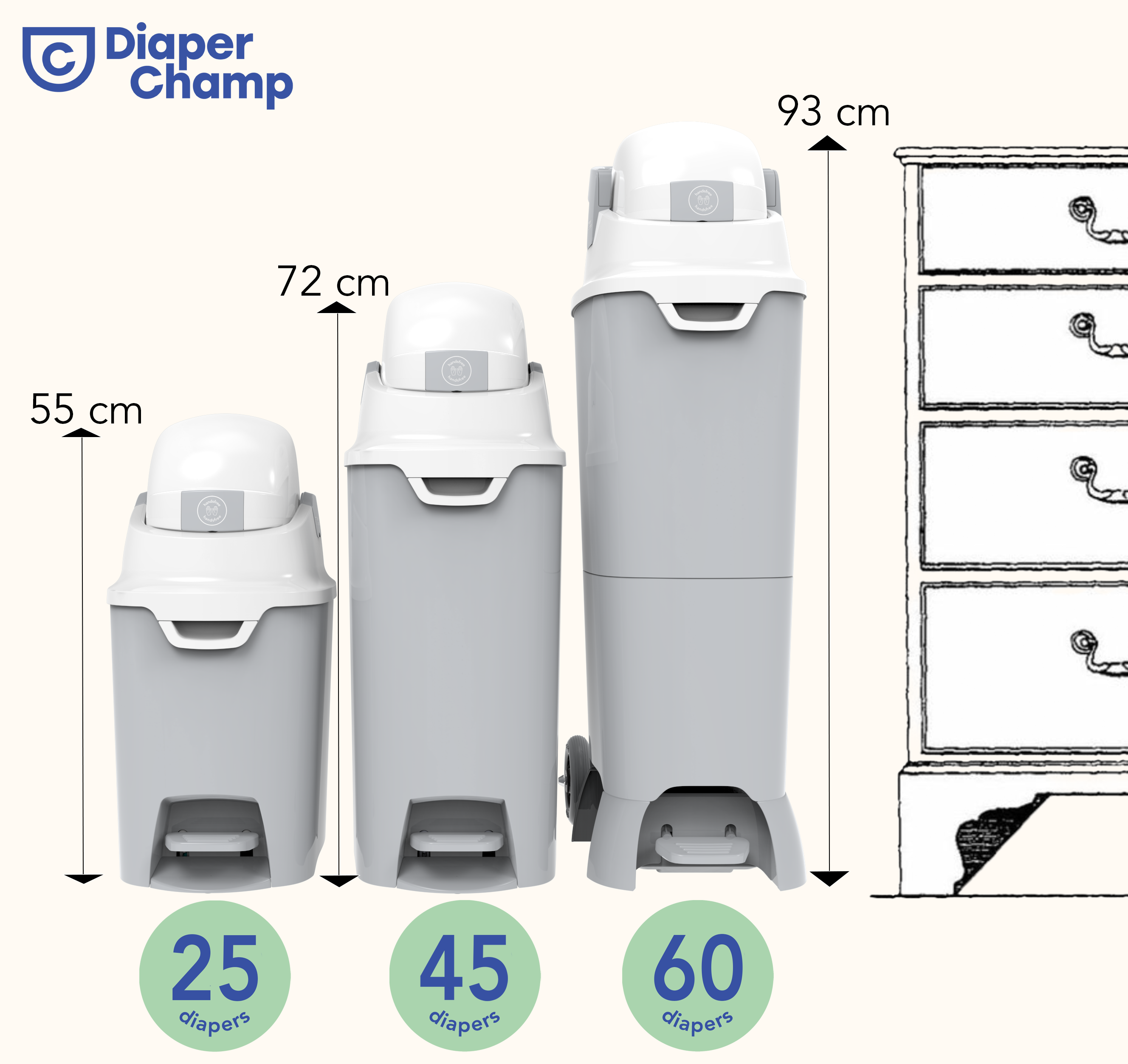DiaperChamp ONE Handsfree Medium - Kleizand (incl. 10 gratis ECO-tassen)