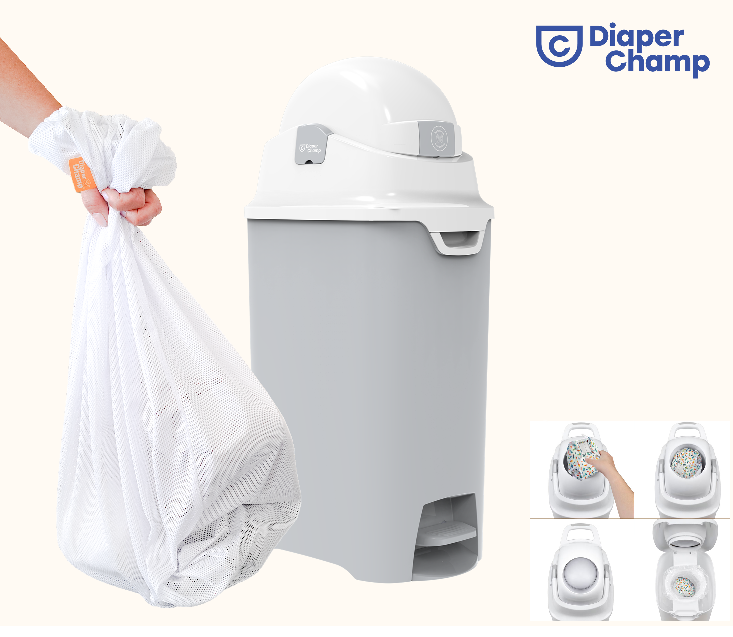 Fits trash and laundry bags; for both disposable and cloth diapers.
