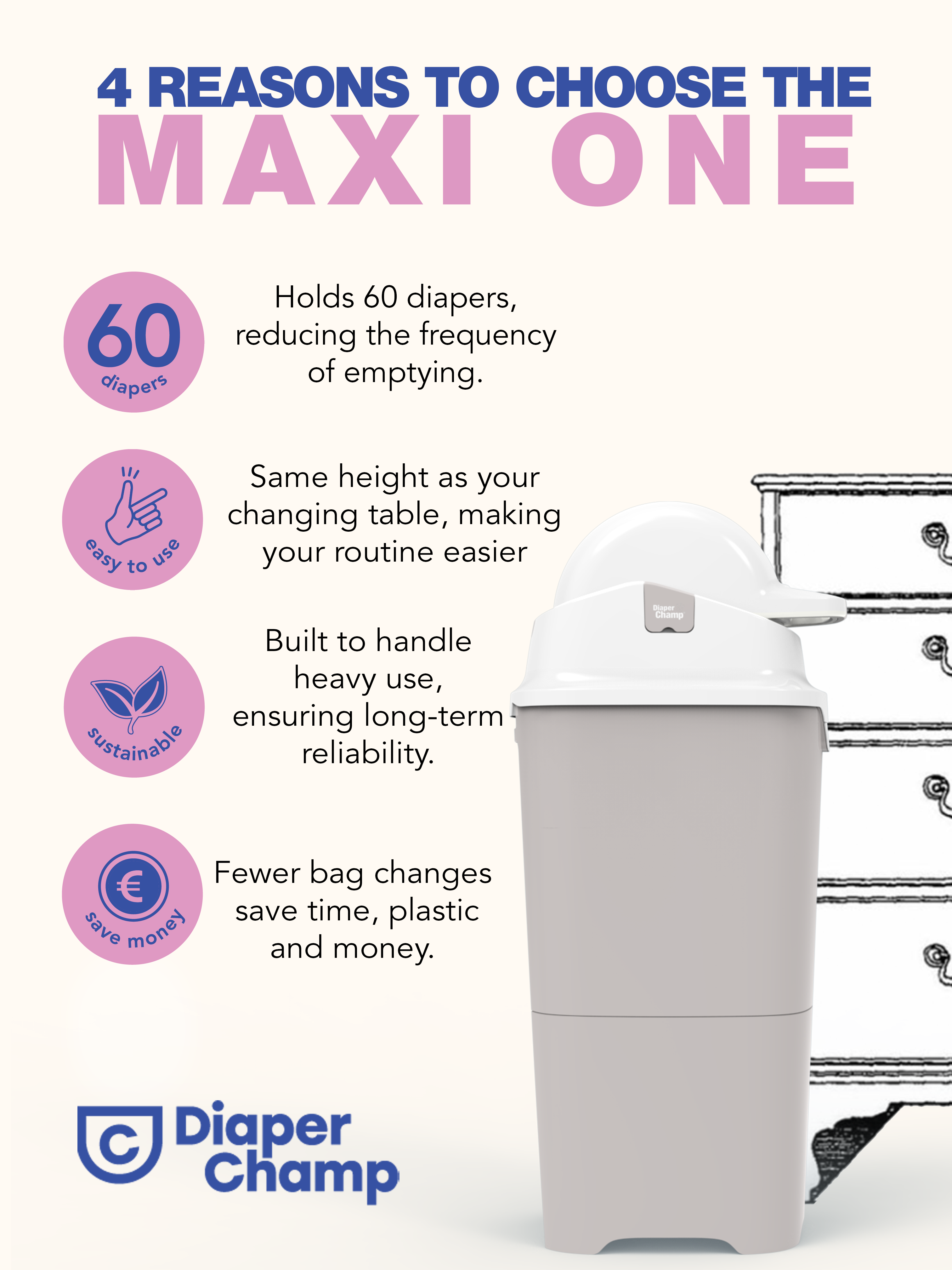 DiaperChamp ONE Upgrade Set (PAIL ONLY) - White