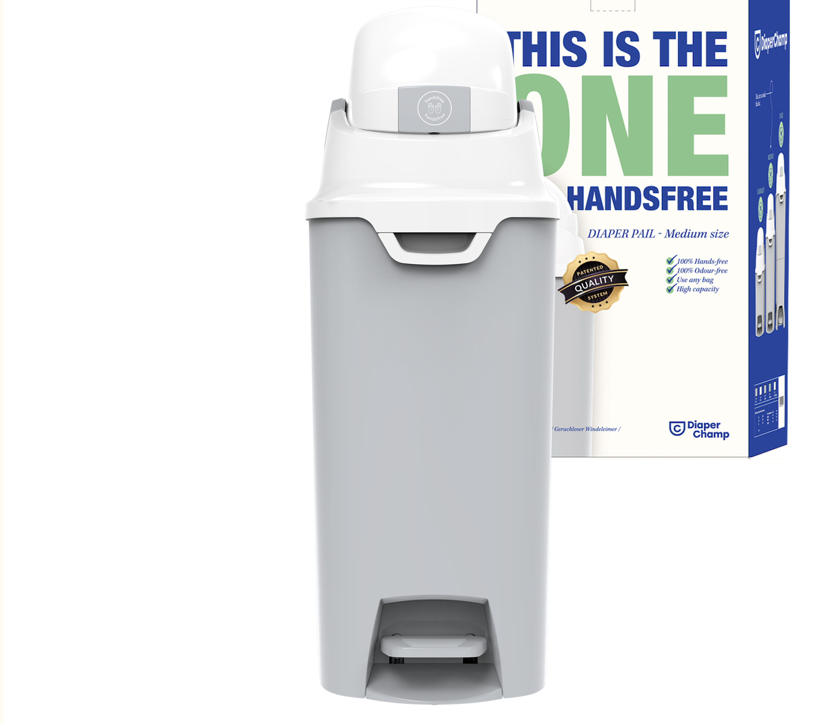 DiaperChamp ONE Handsfree Medium - Silver (incl. 10 gratis ECO-zakken)