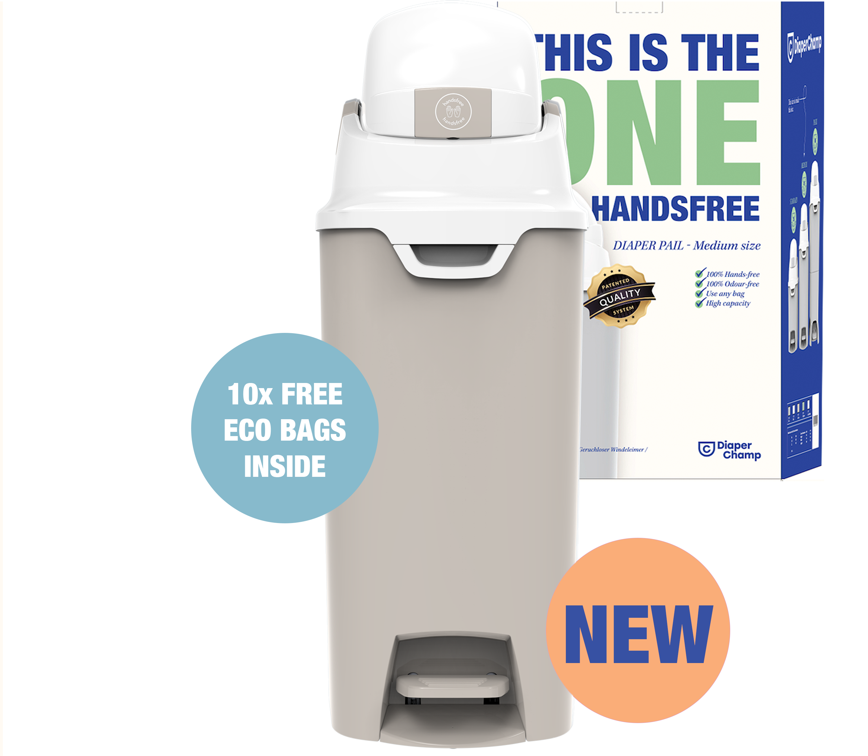 DiaperChamp ONE Handsfree Medium - Clay Sand (incl. 10 gratis ECO-zakken)