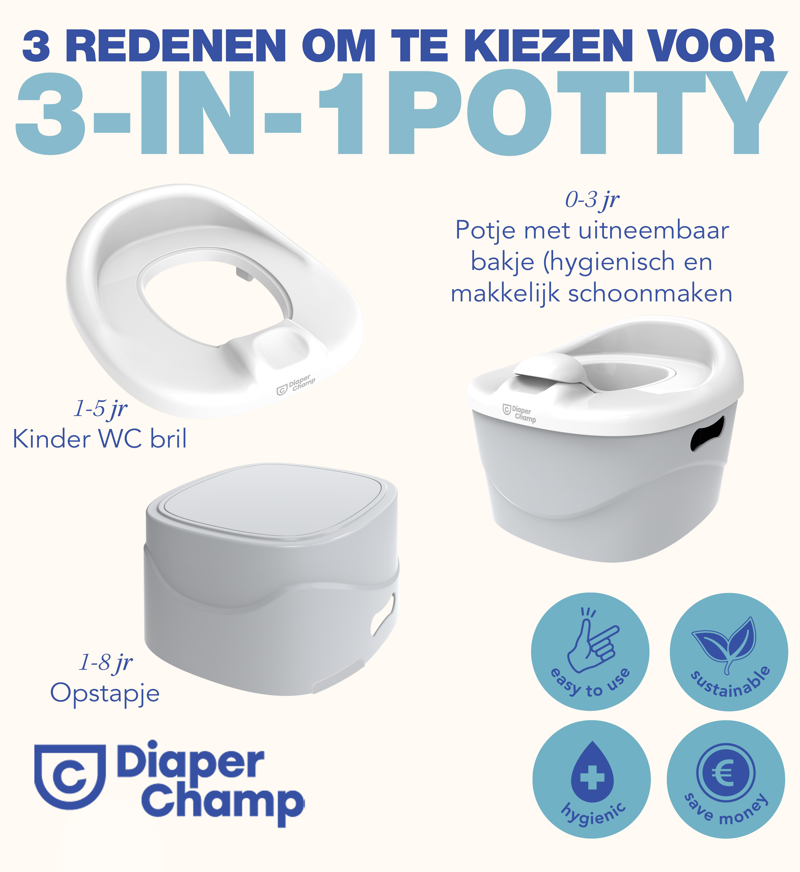 DiaperChamp 3-in-1 Potty - Clay Sand