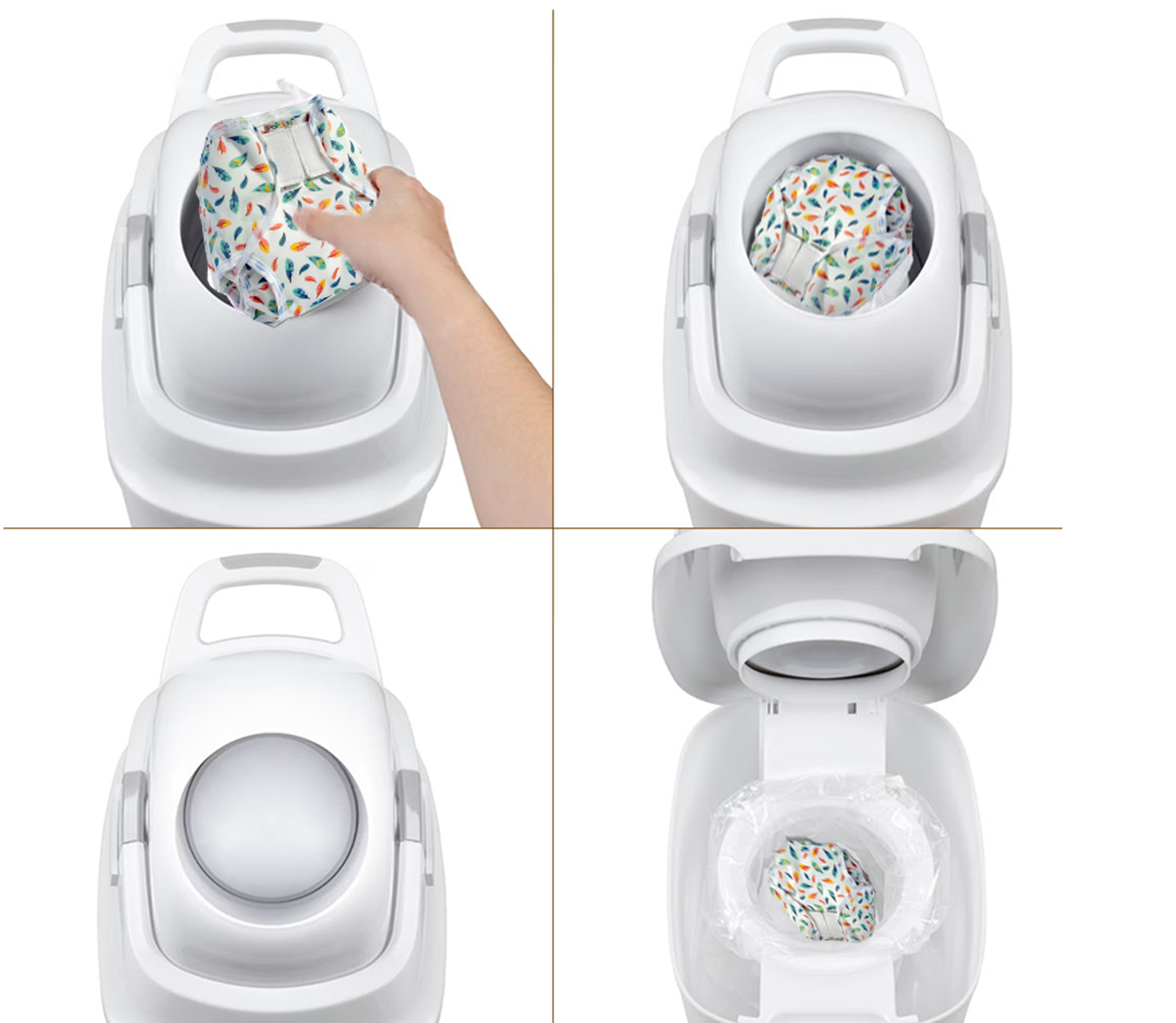 DiaperChamp ONE Handsfree Medium - Silver (incl. 10 gratis ECO-zakken)